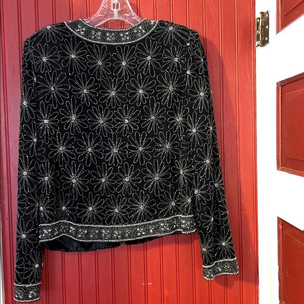 Vintage Scala Black Floral Daisy Beaded Jacket M